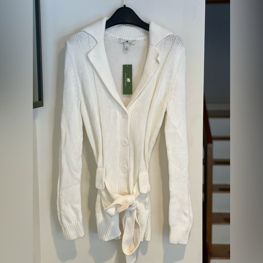 NWT Banana Republic white cotton belted cardigan sweater size medium